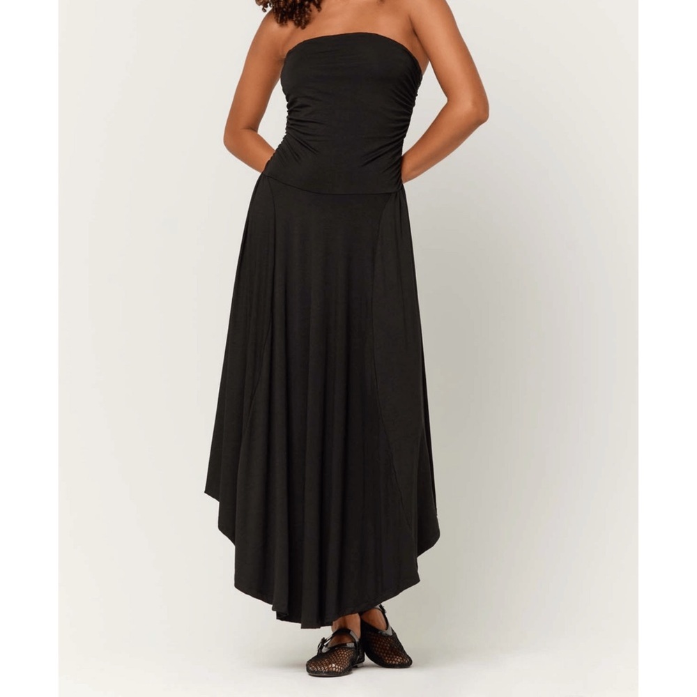 NWT Project Social T Black Strapless Goddess Shirred Midi Dress Xtra Small